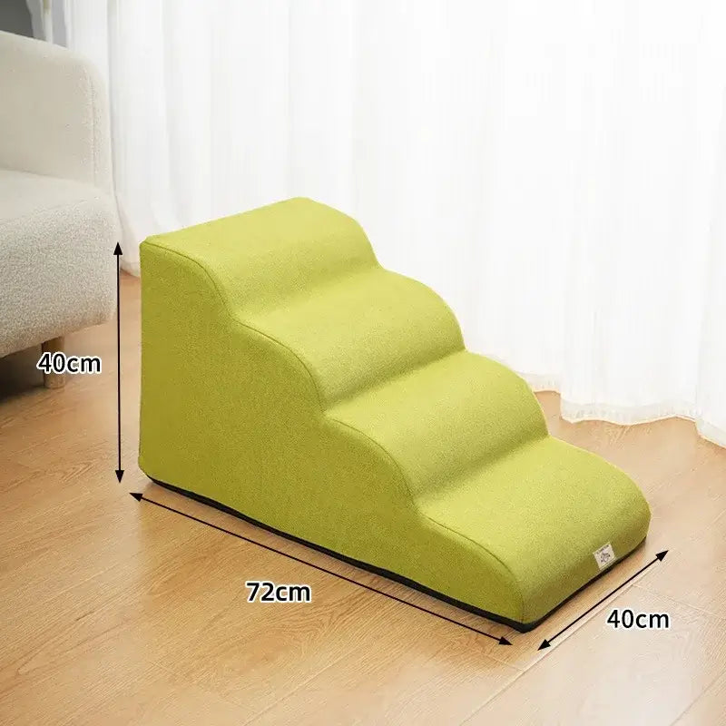 Non slip dog stairs for small dogs in yellow color, designed for elderly pets, with a soft texture and supportive height.