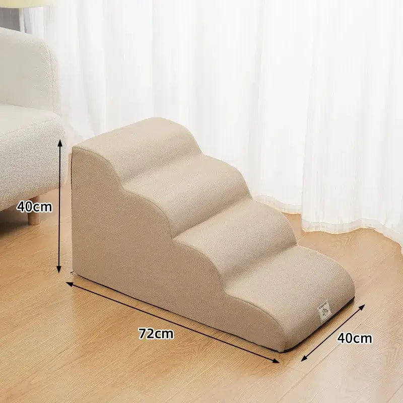 Washable non slip dog stairs for small dogs in khaki color, designed for elderly pets, dimensions 72cm x 40cm x 40cm.