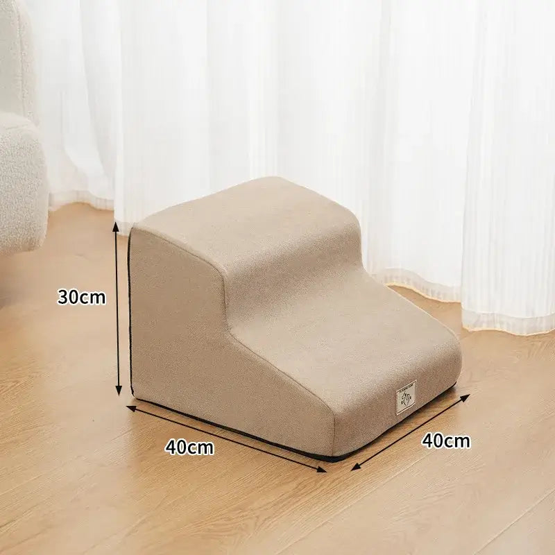 Washable non slip dog stairs for small dogs in khaki color, designed for elderly pets to access beds or sofas.