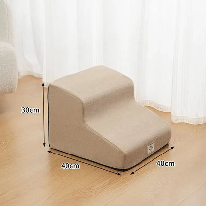 Washable non slip dog stairs for small dogs in khaki color, designed for elderly pets to access beds or sofas.