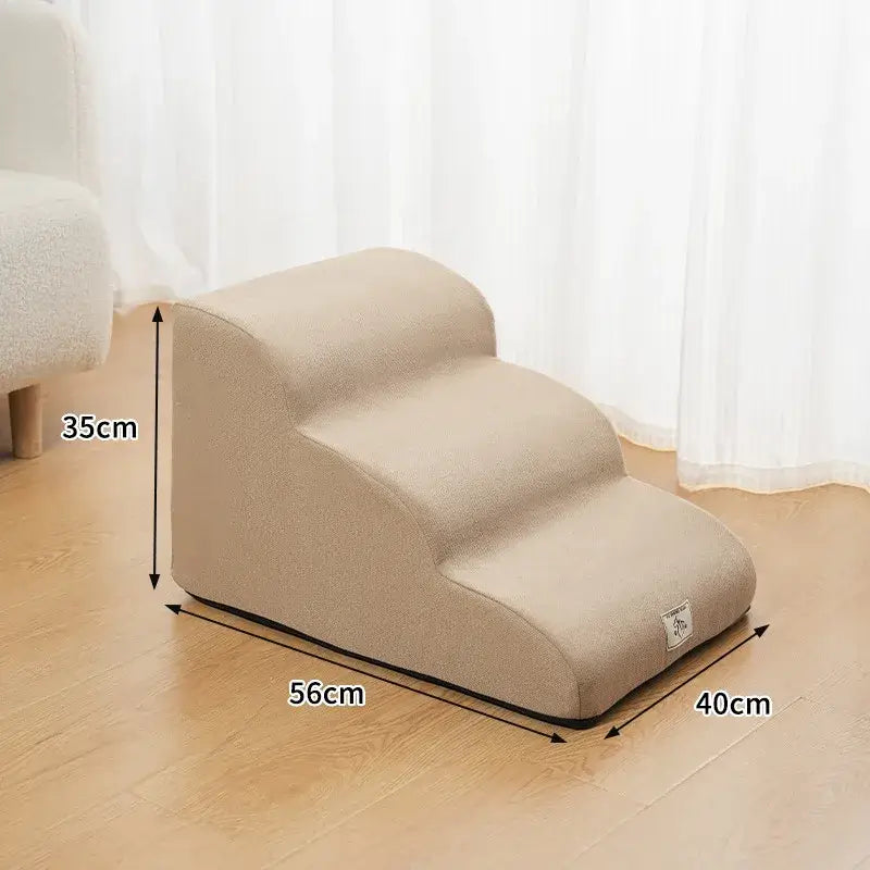 Washable non slip dog stairs for small dogs in khaki color, designed for elderly pets to climb beds and sofas.