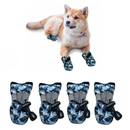 water-resistant dog shoes for large dogs, blue camo paw protectors for summer hot pavement and rainy weather