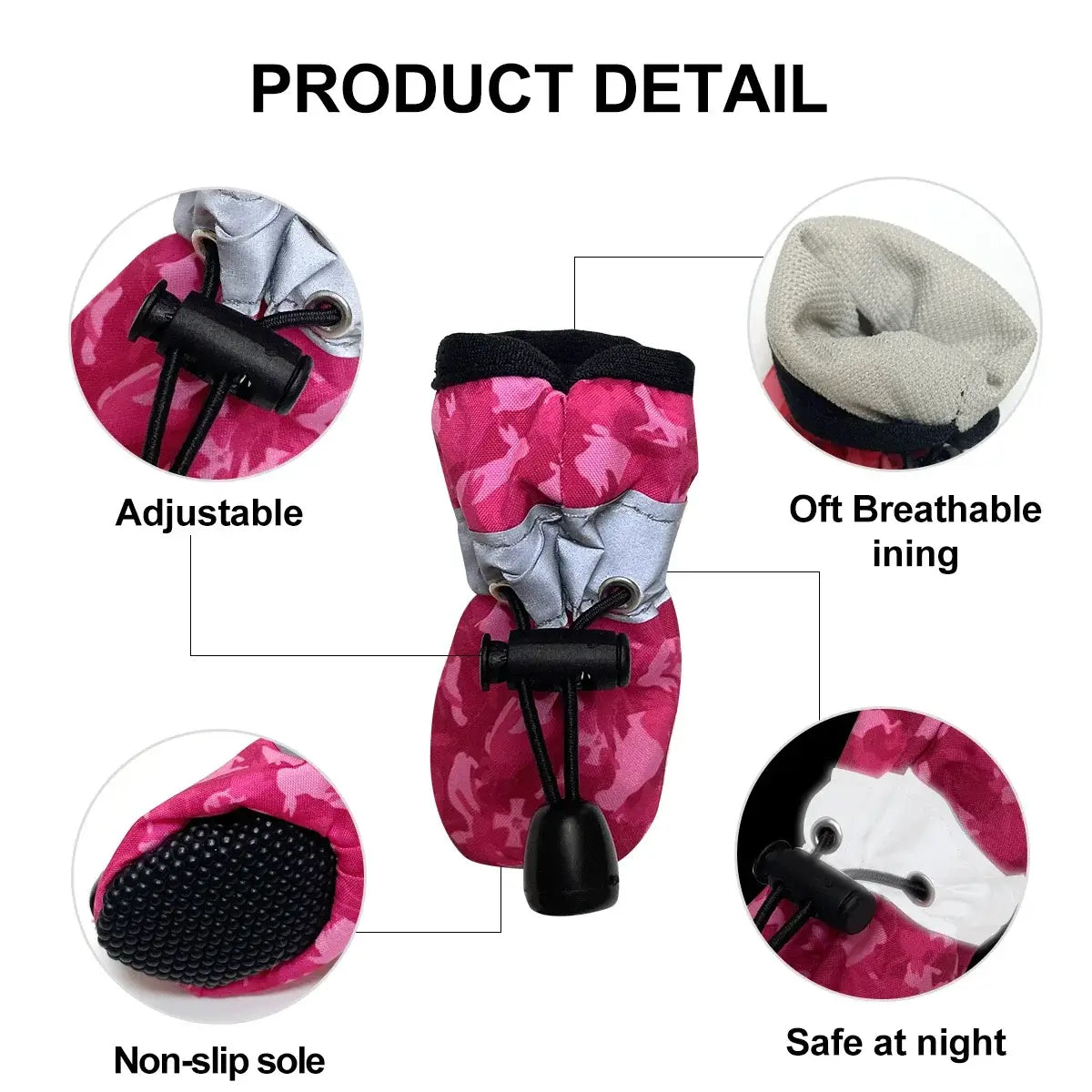 water-resistant dog shoes for large dogs with adjustable fit, breathable lining, non-slip sole, and night safety