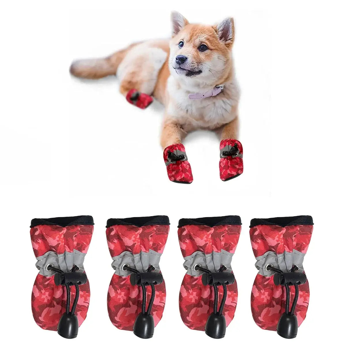 water-resistant dog shoes for large dogs, red printed paw protectors for hot pavement and rainy weather