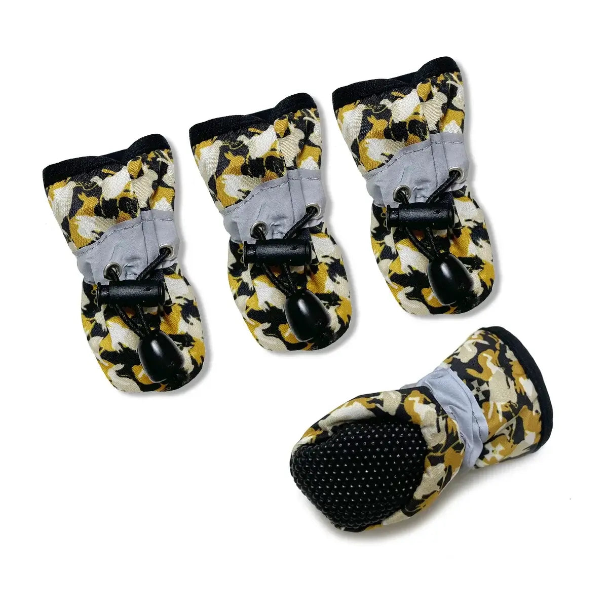 Water-resistant dog shoes for large dogs, yellow printed wool boots with paw protectors for hot pavement and rainy weather