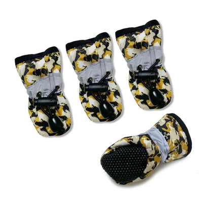 Water-resistant dog shoes for large dogs, yellow printed wool boots with paw protectors for hot pavement and rainy weather
