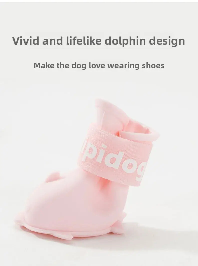 Vivid dolphin design waterproof dog boot for small pets, enhancing comfort and style while outdoors.