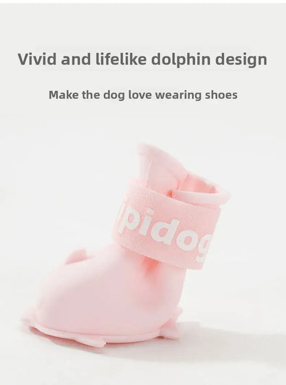 Vivid dolphin design waterproof dog boot for small pets, enhancing comfort and style while outdoors.