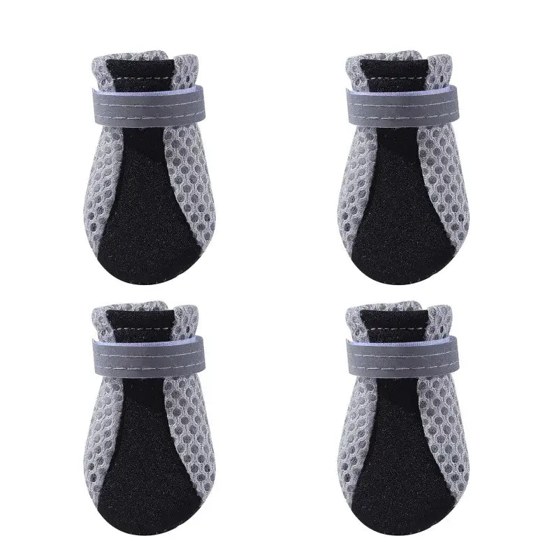 waterproof dog boots set with soft anti-slip rubber soles for small dogs, gray breathable pet shoes