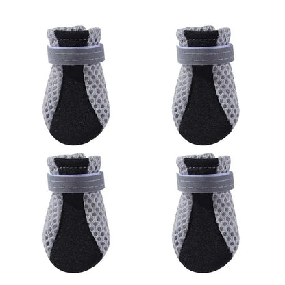 waterproof dog boots set with soft anti-slip rubber soles for small dogs, gray breathable pet shoes