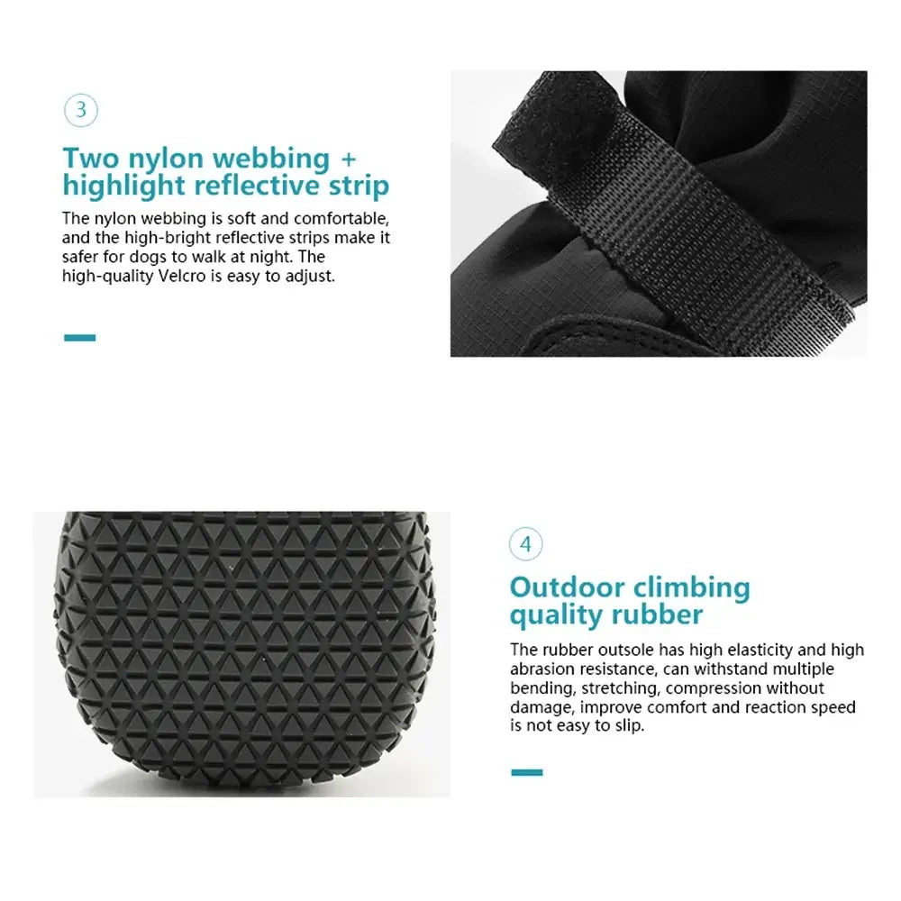 waterproof dog boots for large dogs with reflective straps and non-slip rubber sole for traction on hot pavement and snow