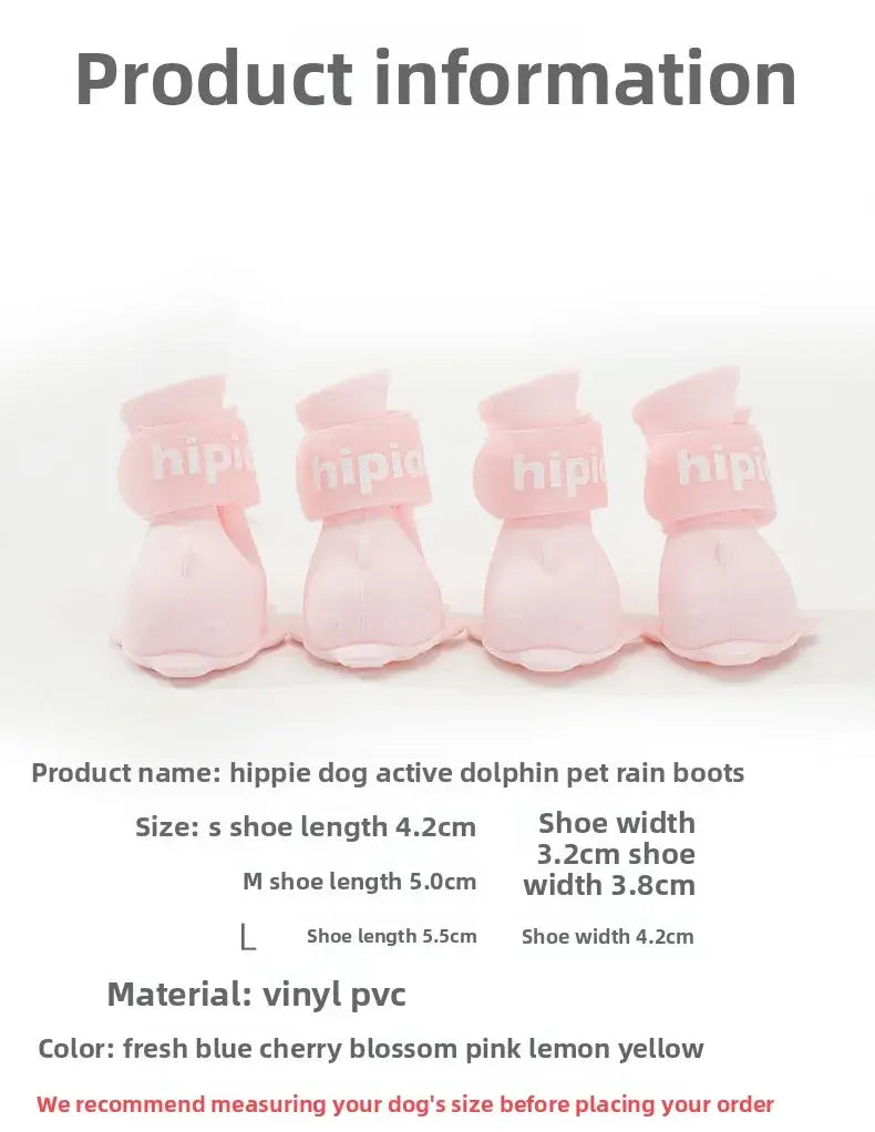 4 pink hippie dog active dolphin pet rain boots for small to medium dogs, made of vinyl pvc, waterproof dog boots.