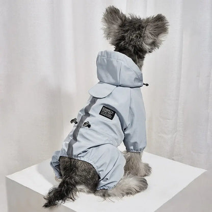 waterproof dog raincoat hooded puppy jumpsuit for small and medium dogs, light blue waterproof pet jacket