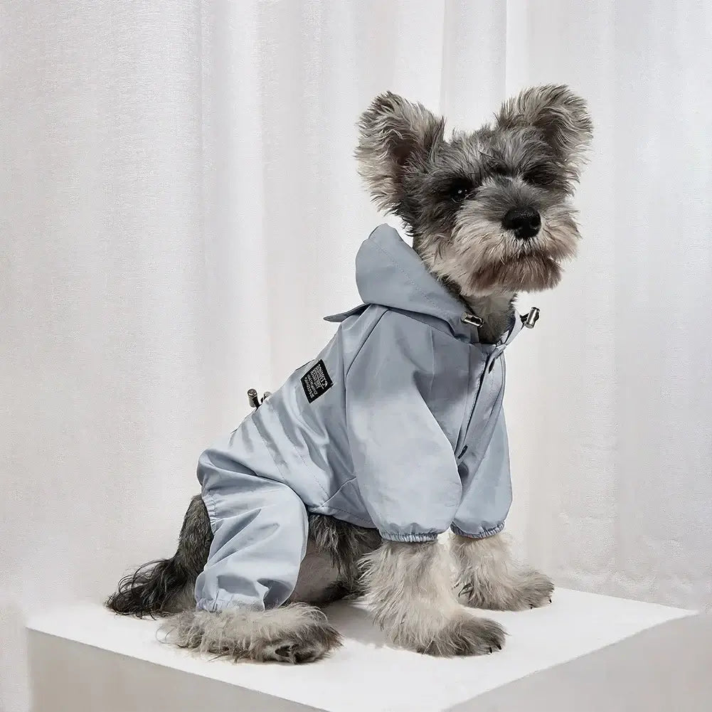 waterproof dog raincoat for small dogs, gray hooded puppy jumpsuit jacket for Chihuahua and Yorkshire