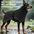 waterproof dog raincoat for outdoor storms, adjustable black dog jacket with reflective strip for all sizes