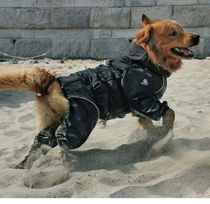 waterproof dog winter coat black reflective jumpsuit for medium large dogs running on sand outdoors