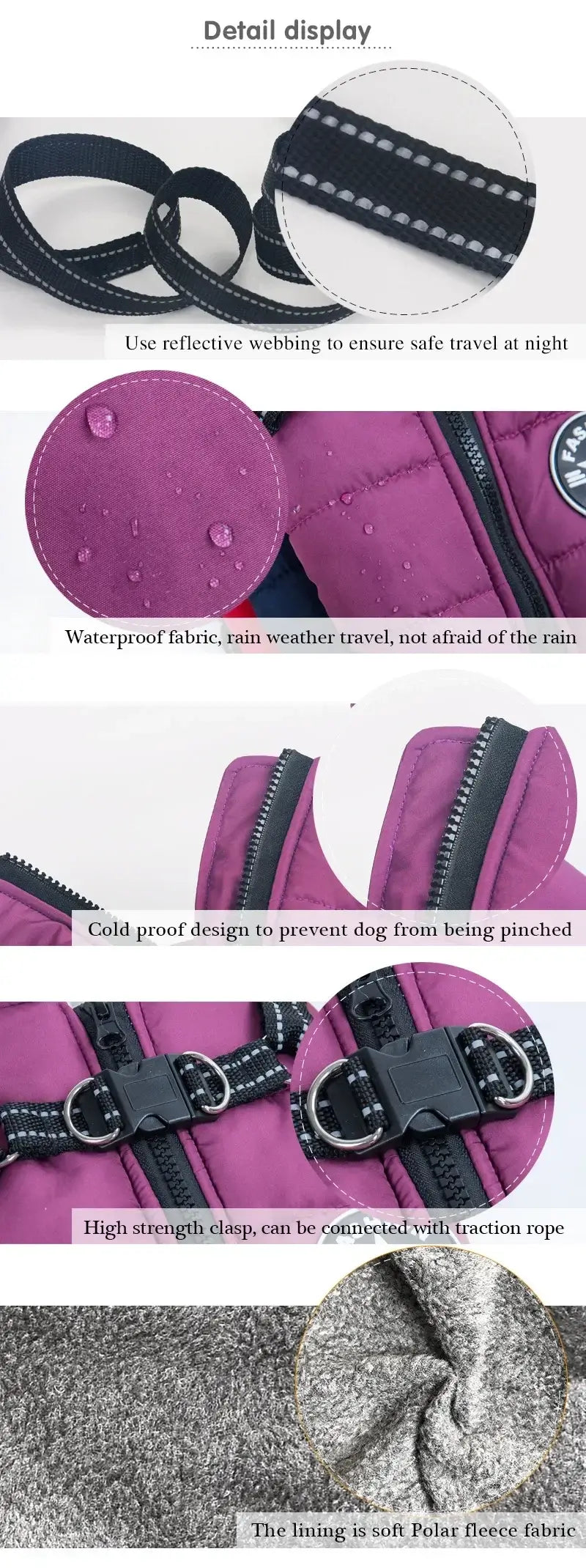 waterproof dog winter jacket with harness for large dogs, reflective waterproof coat with fleece lining and adjustable straps