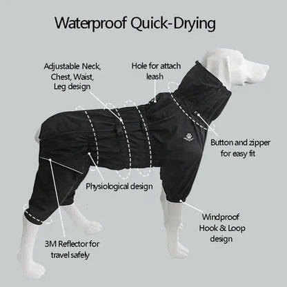 Waterproof dog winter coat with adjustable fit, 3M reflector, leash hole, and button zipper for easy fit