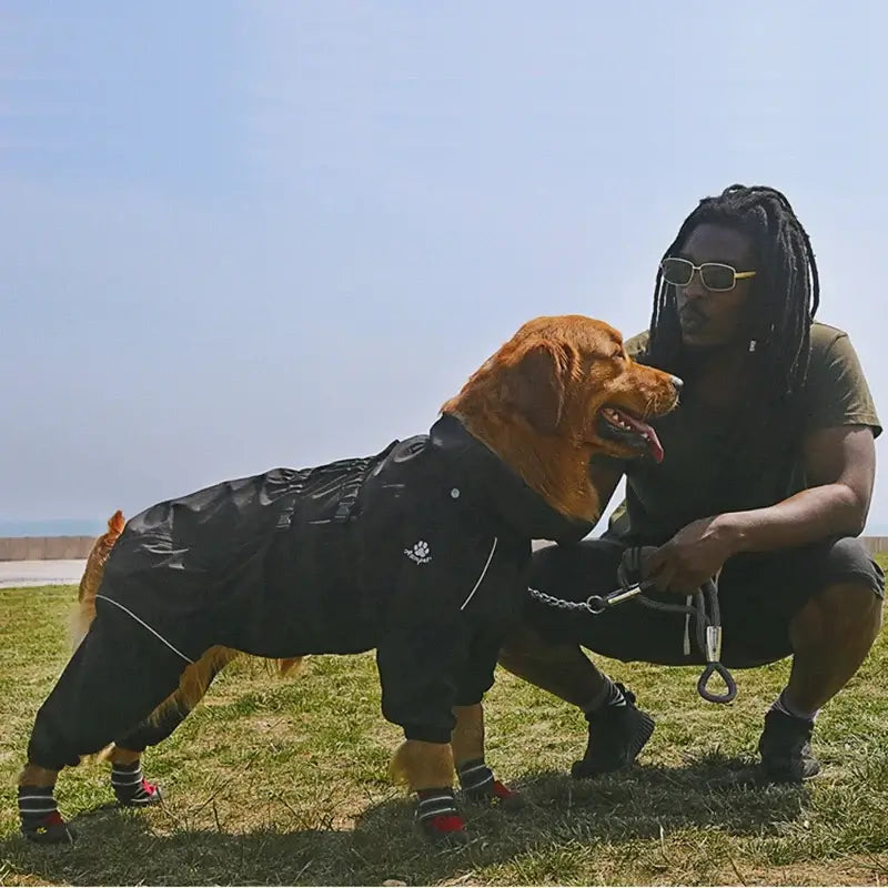 waterproof dog winter coat for large dog, black reflective rain jacket for outdoor cold weather