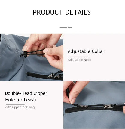 waterproof dog jacket for large dogs adjustable collar double-head zipper leash hole reflective outdoor coat