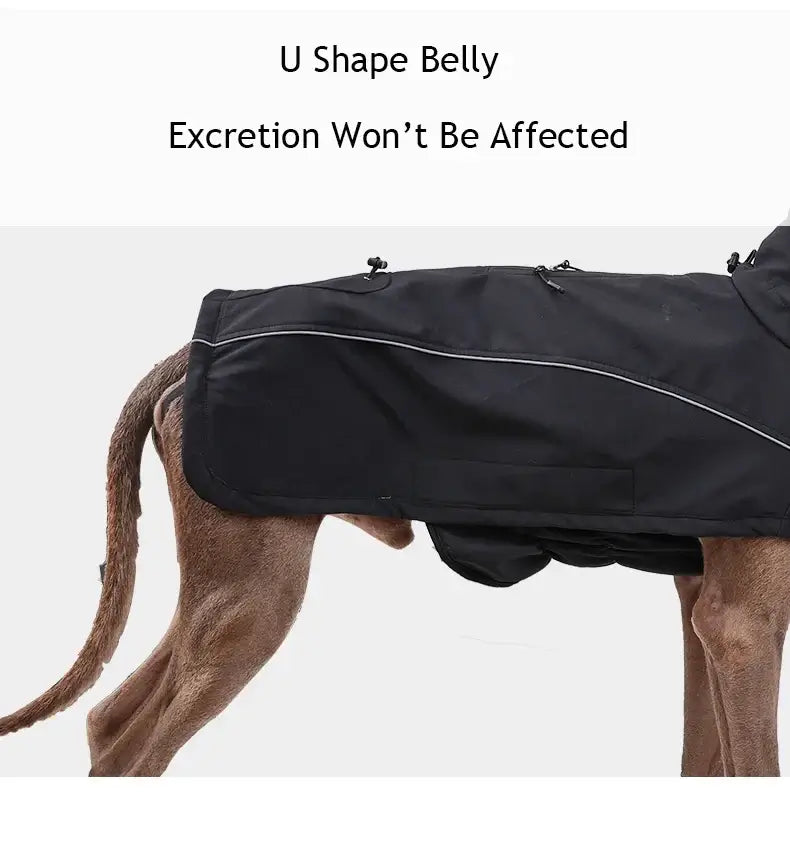 waterproof dog jacket for large dogs with U-shape belly cut for easy excretion and outdoor comfort
