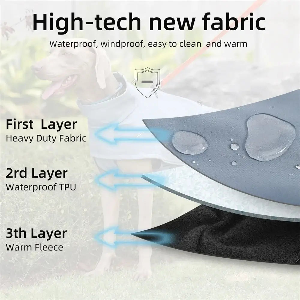 waterproof dog jacket for large dogs with breathable 3-layer fabric, fleece lining, and reflective outdoor protection