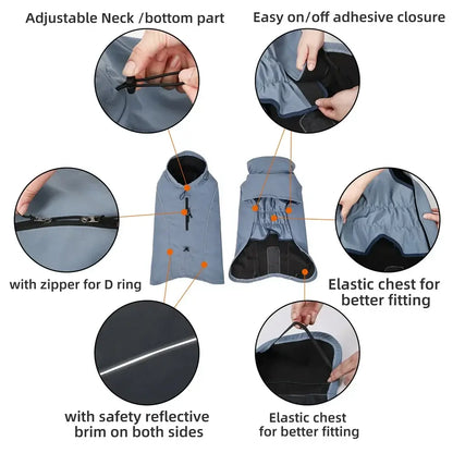waterproof dog jacket for large dogs reflective adjustable soft shell coat with fleece lining and zipper D ring