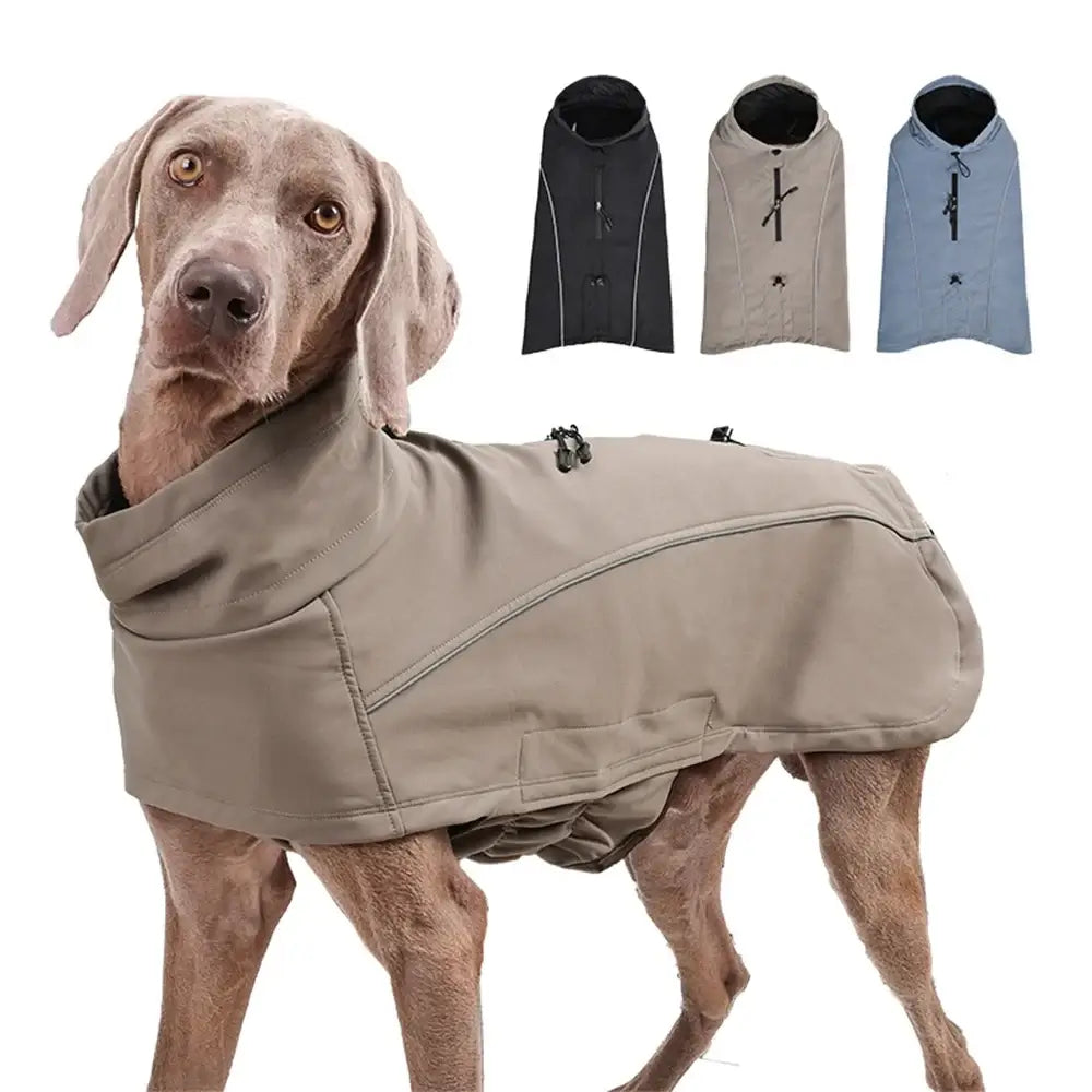 Waterproof dog jacket for large dogs, reflective soft shell coat with fleece lining for outdoor winter protection
