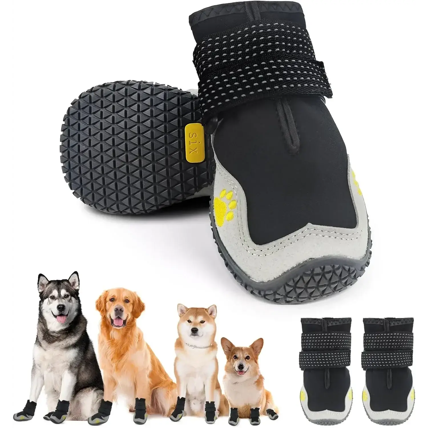 Waterproof outdoor dog boots for medium and large dogs, featuring non-slip soles and breathable design.