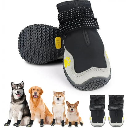 Waterproof outdoor dog boots for medium and large dogs, featuring non-slip soles and breathable design.