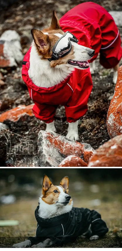 waterproof dog winter coat for medium and large dogs, reflective red and black outdoor rain jacket