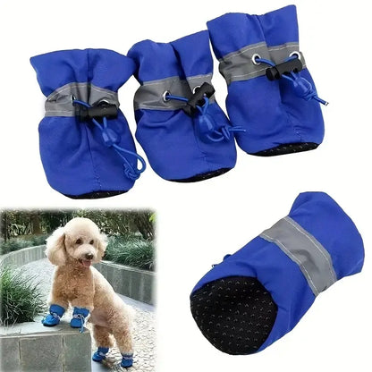 waterproof dog boots with soft bottom for puppies and small dogs, blue outdoor pet shoes for rain and rough surfaces