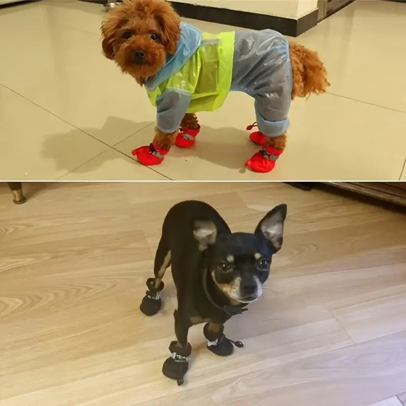 waterproof dog boots for small dogs and cats, red and black non-slip pet rain shoes for outdoor protection