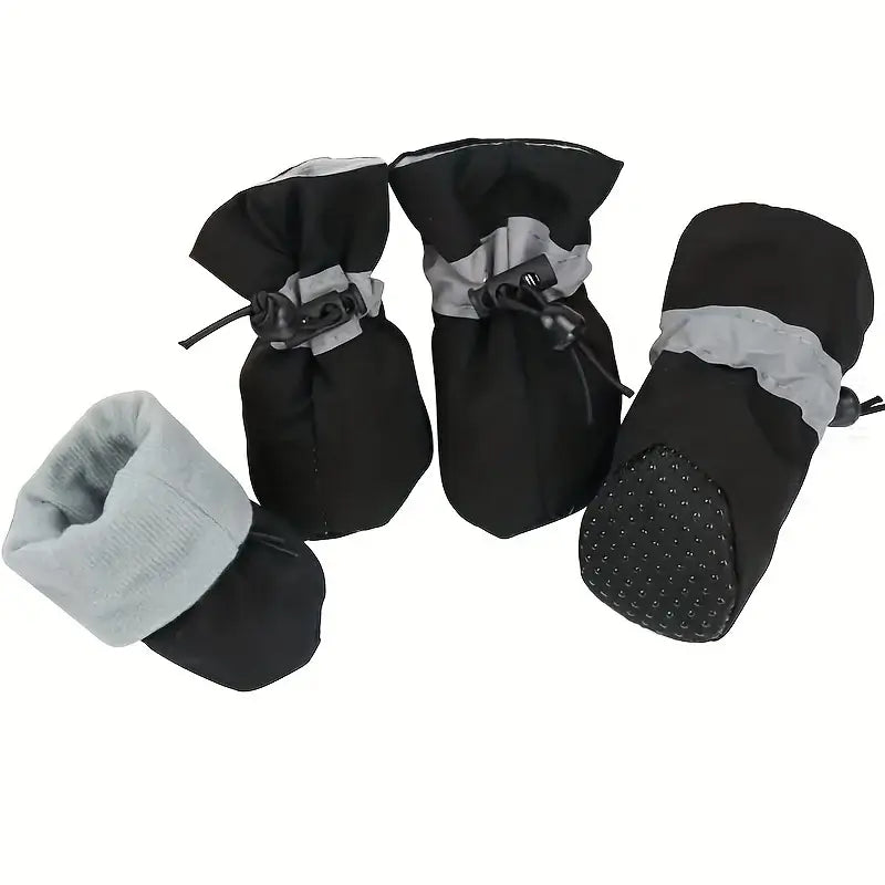 black waterproof dog boots with soft bottom and gray cuff for puppies, Chihuahuas, and cats
