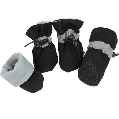 black waterproof dog boots with soft bottom and gray cuff for puppies, Chihuahuas, and cats