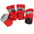 Red waterproof dog boots with soft PU bottoms and reflective straps for Chihuahua and small pets, outdoor rain shoes
