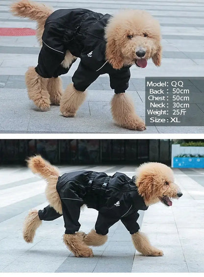 waterproof dog winter coat for medium and large dogs, black reflective outdoor jumpsuit raincoat with warm adjustable fit