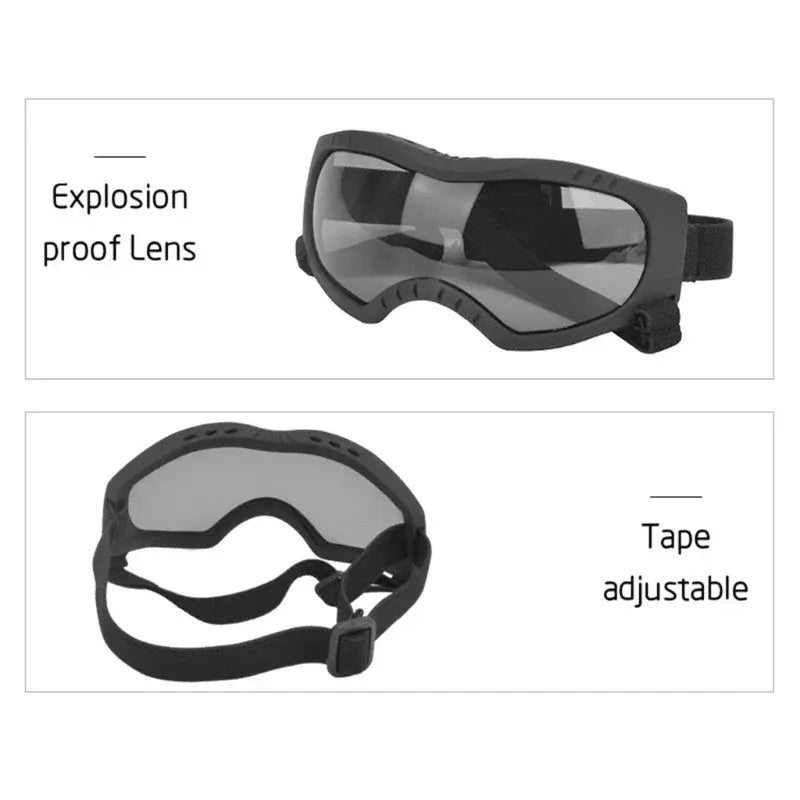Dog sunglasses with explosion-proof lenses and adjustable strap for outdoor eye protection