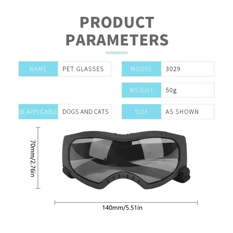 Windproof dog sunglasses for dogs and cats, pet glasses with UV-resistant lenses, 140mm wide outdoor eye protection
