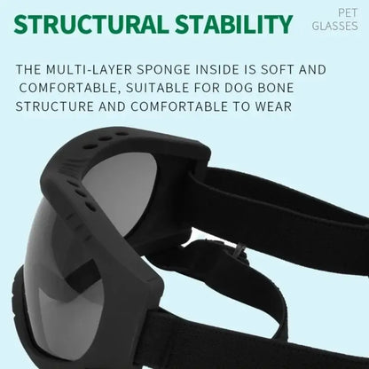 dog sunglasses with adjustable strap and soft sponge padding for windproof outdoor eye protection