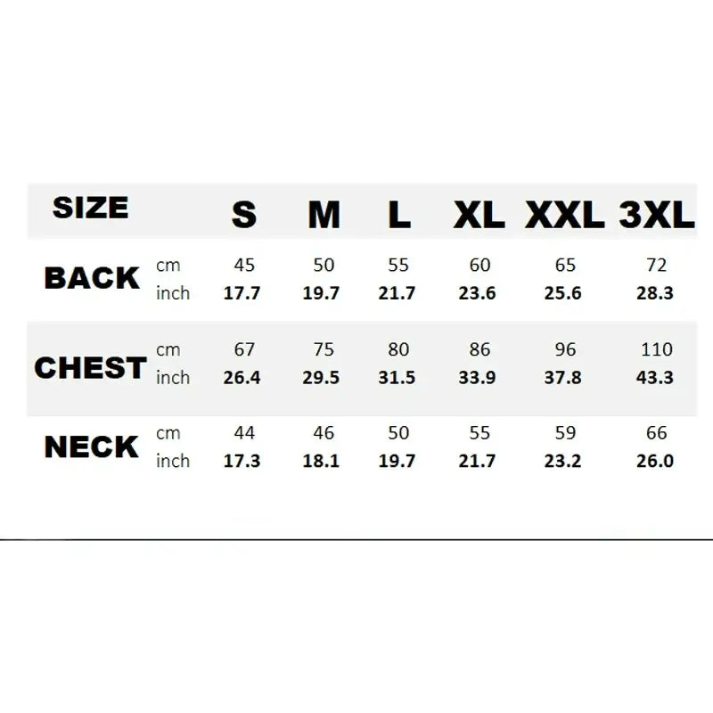 hooded dog winter coat size chart for medium and large dogs, S to 3XL back chest neck measurements