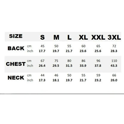 hooded dog winter coat size chart for medium and large dogs, S to 3XL back chest neck measurements