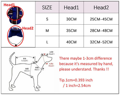 winter dog coat for small dogs size chart for cotton padded jacket with hat, S M L measurements