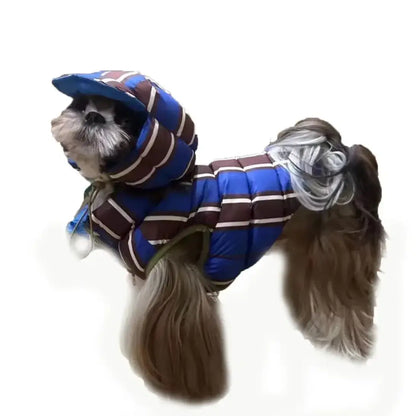 winter dog coat for small dogs blue striped hooded warm jacket for small and medium dogs