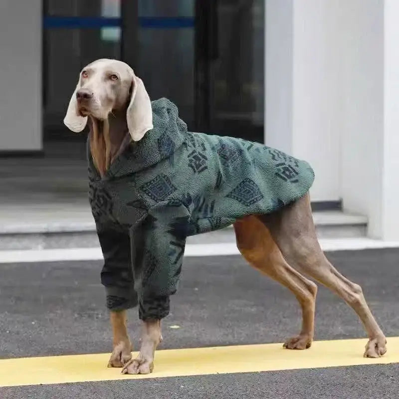 Green hooded dog winter coat in Sherpa fleece for medium and large dogs, warm thermal sweatshirt for cold weather
