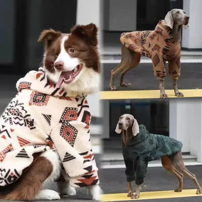 hooded dog winter coat for medium and large dogs, warm sherpa fleece pet sweatshirt for cold weather