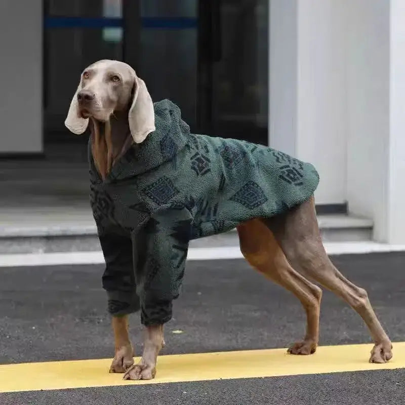 hooded dog winter coat for medium and large dogs, thick sherpa fleece thermal sweatshirt in green for cold weather