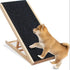 Adjustable wooden dog ladder with non-slip surface, small dog climbing up foldable ramp for pets, lightweight design.